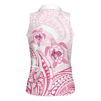 Pink White Polynesia Floral Sea Turtle Women Sleeveless Polo Shirt LT14 - Polynesian Pride