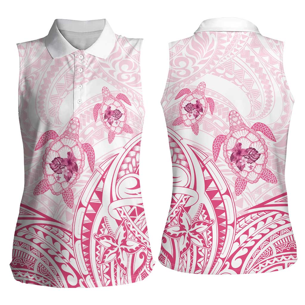 Pink White Polynesia Floral Sea Turtle Women Sleeveless Polo Shirt LT14 - Polynesian Pride