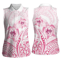 Pink White Polynesia Floral Sea Turtle Women Sleeveless Polo Shirt LT14 - Polynesian Pride