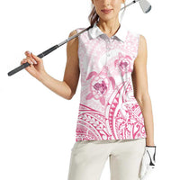 Pink White Polynesia Floral Sea Turtle Women Sleeveless Polo Shirt LT14 - Polynesian Pride