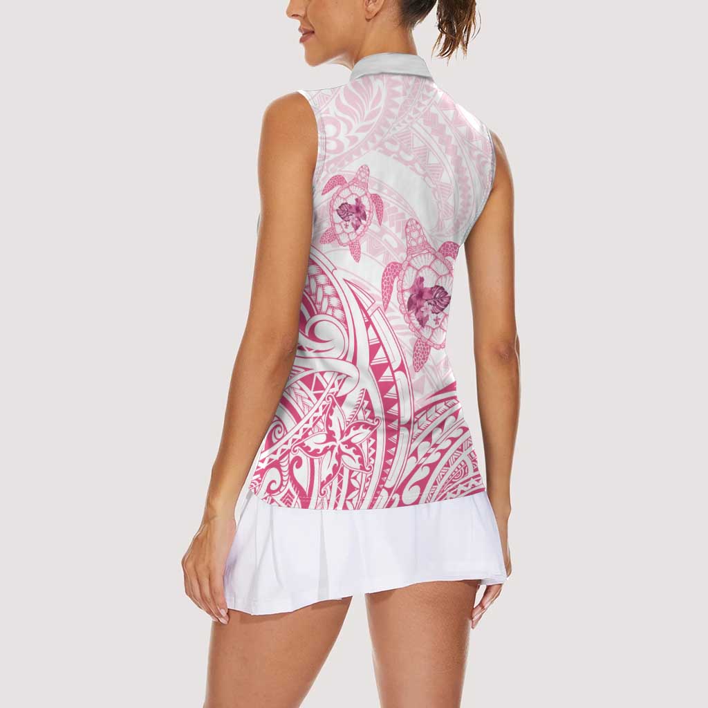 Pink White Polynesia Floral Sea Turtle Women Sleeveless Polo Shirt LT14 - Polynesian Pride
