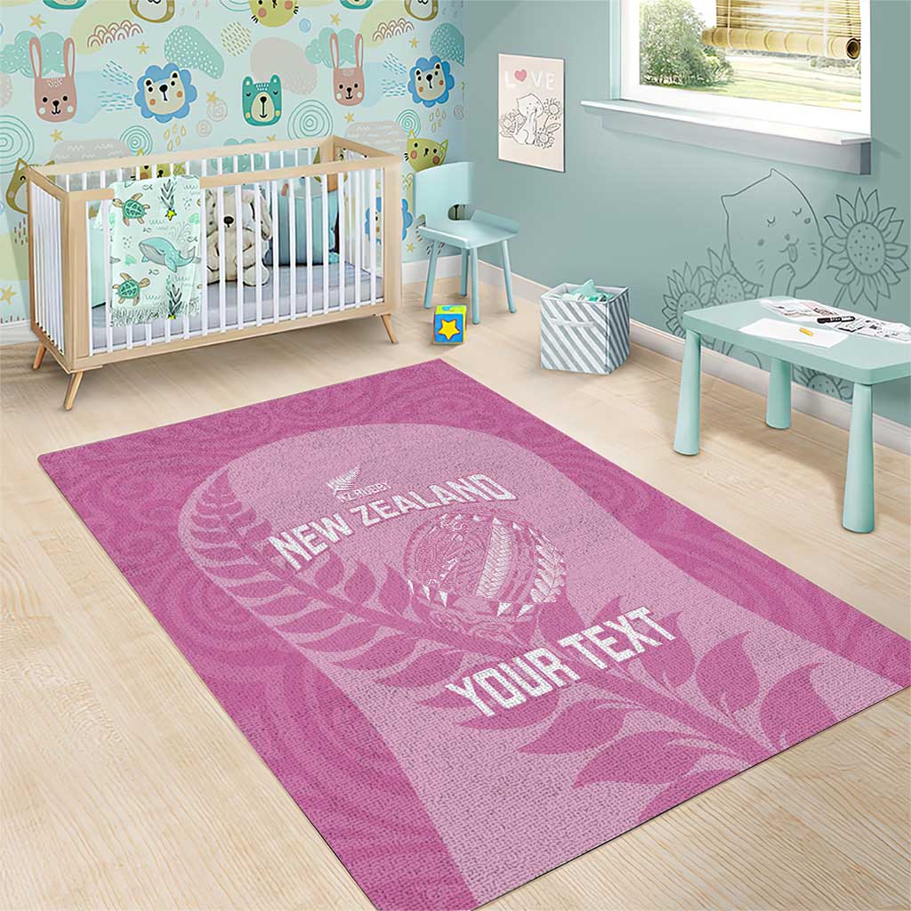 Custom New Zealand Silver Fern Rugby 2025 Area Rug All Black Aotearoa Maori Pink