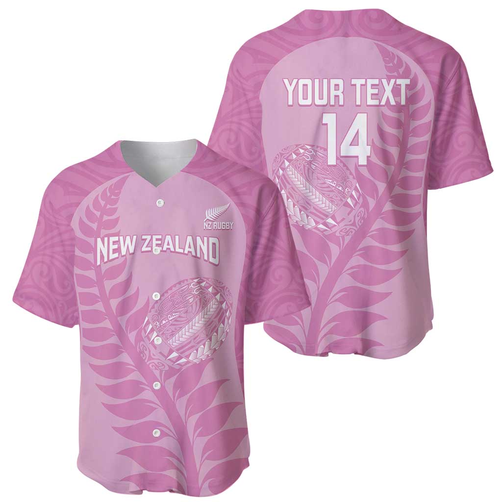 Custom New Zealand Silver Fern Rugby 2025 Baseball Jersey All Black Aotearoa Maori Pink