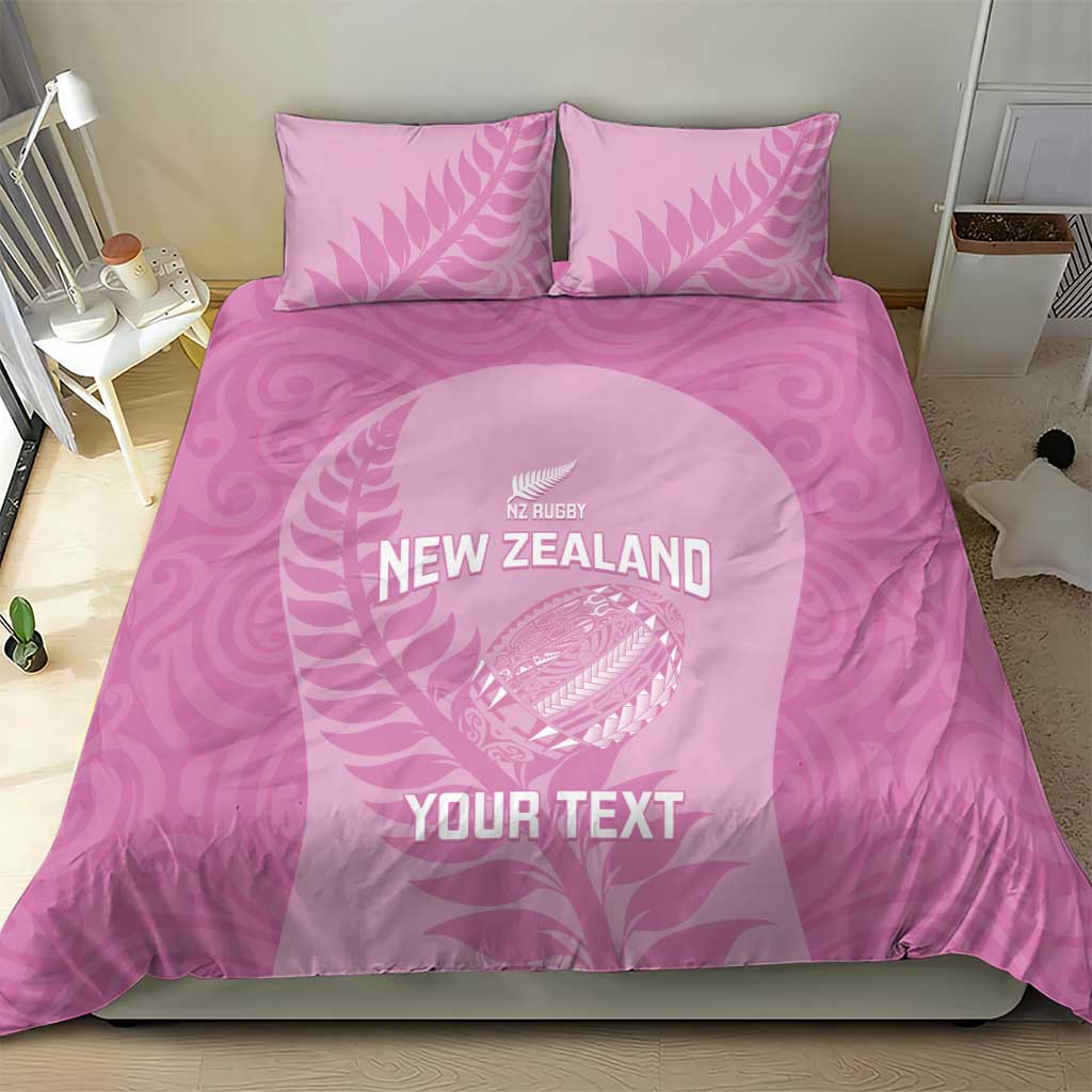 Custom New Zealand Silver Fern Rugby 2025 Bedding Set All Black Aotearoa Maori Pink