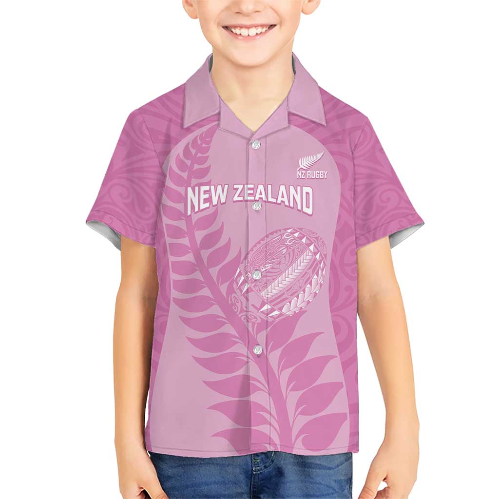 Custom New Zealand Silver Fern Rugby 2025 Hawaiian Shirt All Black Aotearoa Maori Pink