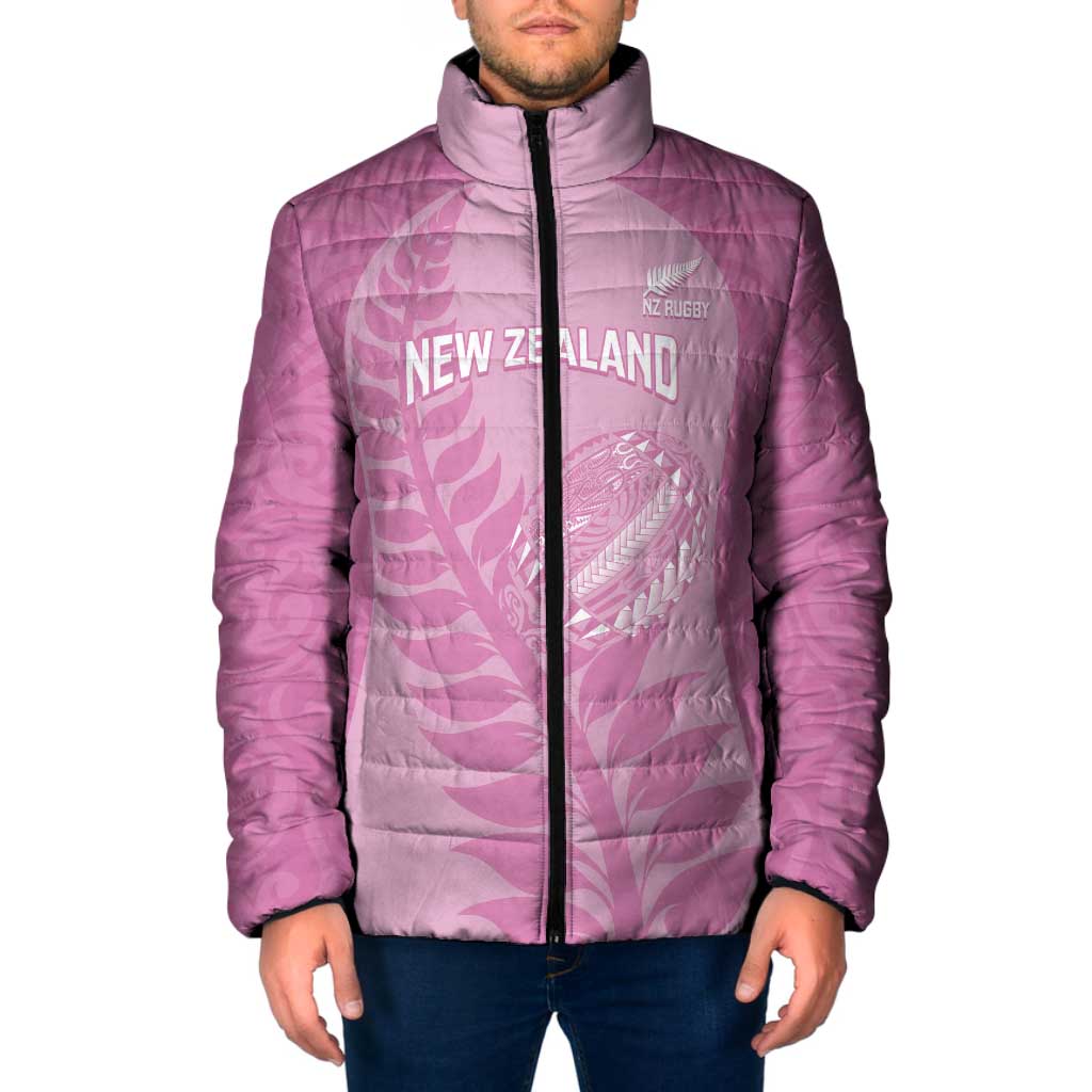 Custom New Zealand Silver Fern Rugby 2025 Padded Jacket All Black Aotearoa Maori Pink - Polynesian Pride