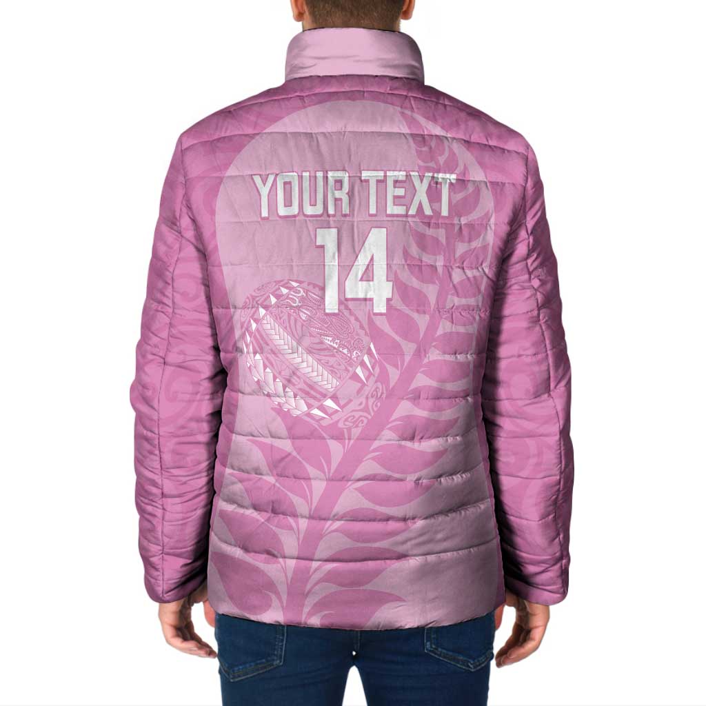 Custom New Zealand Silver Fern Rugby 2025 Padded Jacket All Black Aotearoa Maori Pink - Polynesian Pride