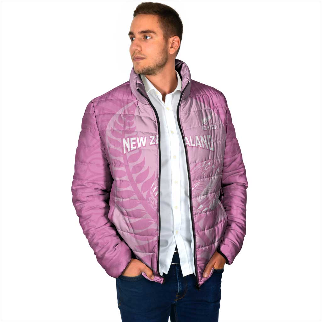 Custom New Zealand Silver Fern Rugby 2025 Padded Jacket All Black Aotearoa Maori Pink - Polynesian Pride