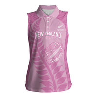 Custom New Zealand Silver Fern Rugby 2025 Women Sleeveless Polo Shirt All Black Aotearoa Maori Pink