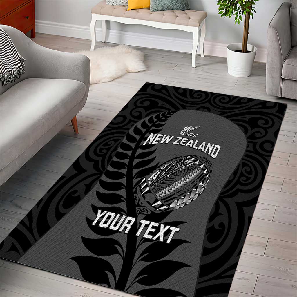 Custom New Zealand Silver Fern Rugby 2025 Area Rug Go Champions Aotearoa Maori Black