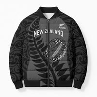 Custom New Zealand Silver Fern Rugby 2025 Bomber Puffer Jacket Go Champions Aotearoa Maori Black - Polynesian Pride