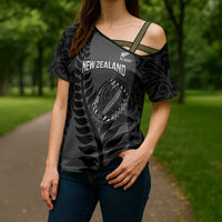 Custom New Zealand Silver Fern Rugby 2025 Cross Shoulder Shirt Go Champions Aotearoa Maori Black - Polynesian Pride