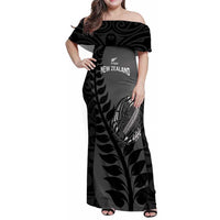 Custom New Zealand Silver Fern Rugby 2025 Family Matching Off Shoulder Maxi Dress and Hawaiian Shirt Go Champions Aotearoa Maori Black