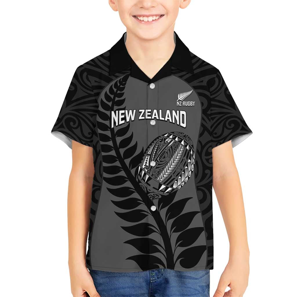 Custom New Zealand Silver Fern Rugby 2025 Family Matching Off Shoulder Short Dress and Hawaiian Shirt Go Champions Aotearoa Maori Black