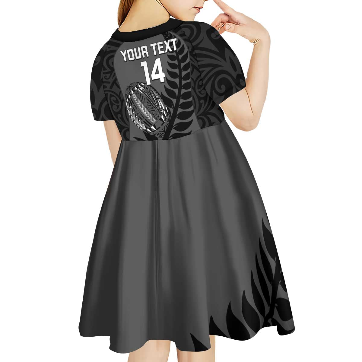 Custom New Zealand Silver Fern Rugby 2025 Kid Short Sleeve Dress Go Champions Aotearoa Maori Black