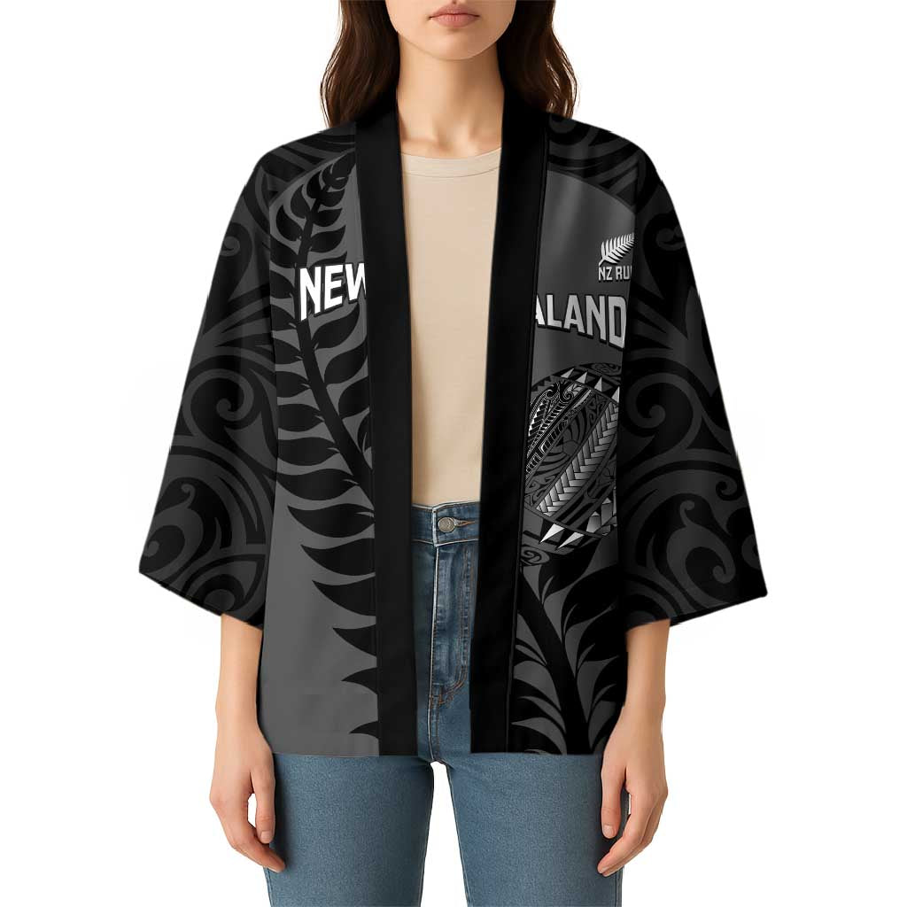 Custom New Zealand Silver Fern Rugby 2025 Kimono Go Champions Aotearoa Maori Black - Polynesian Pride