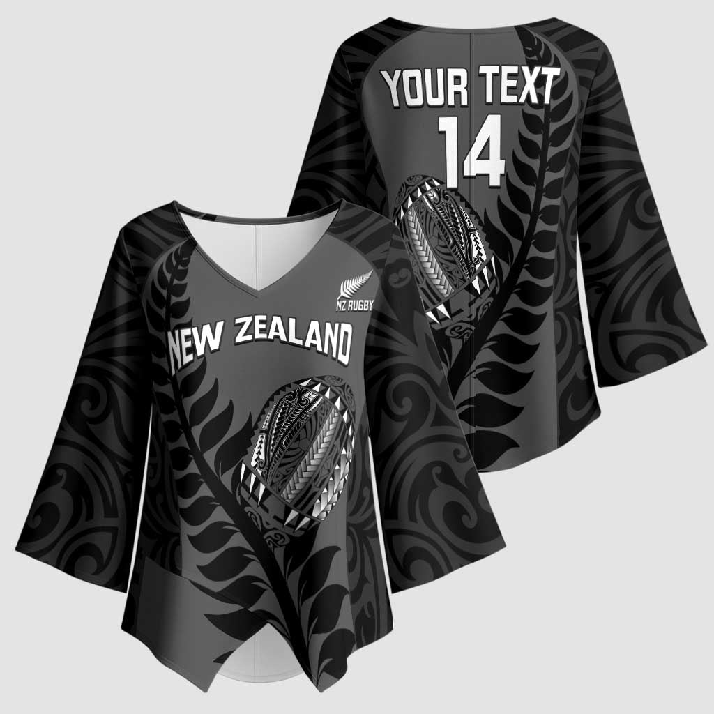 Custom New Zealand Silver Fern Rugby 2025 Kimono Sleeve Blouse Go Champions Aotearoa Maori Black - Polynesian Pride