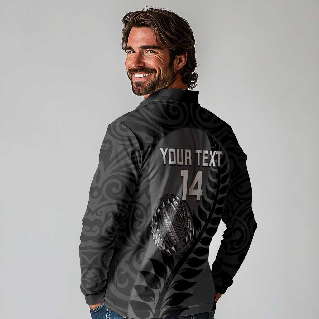 Custom New Zealand Silver Fern Rugby 2025 Long Sleeve Polo Shirt Go Champions Aotearoa Maori Black