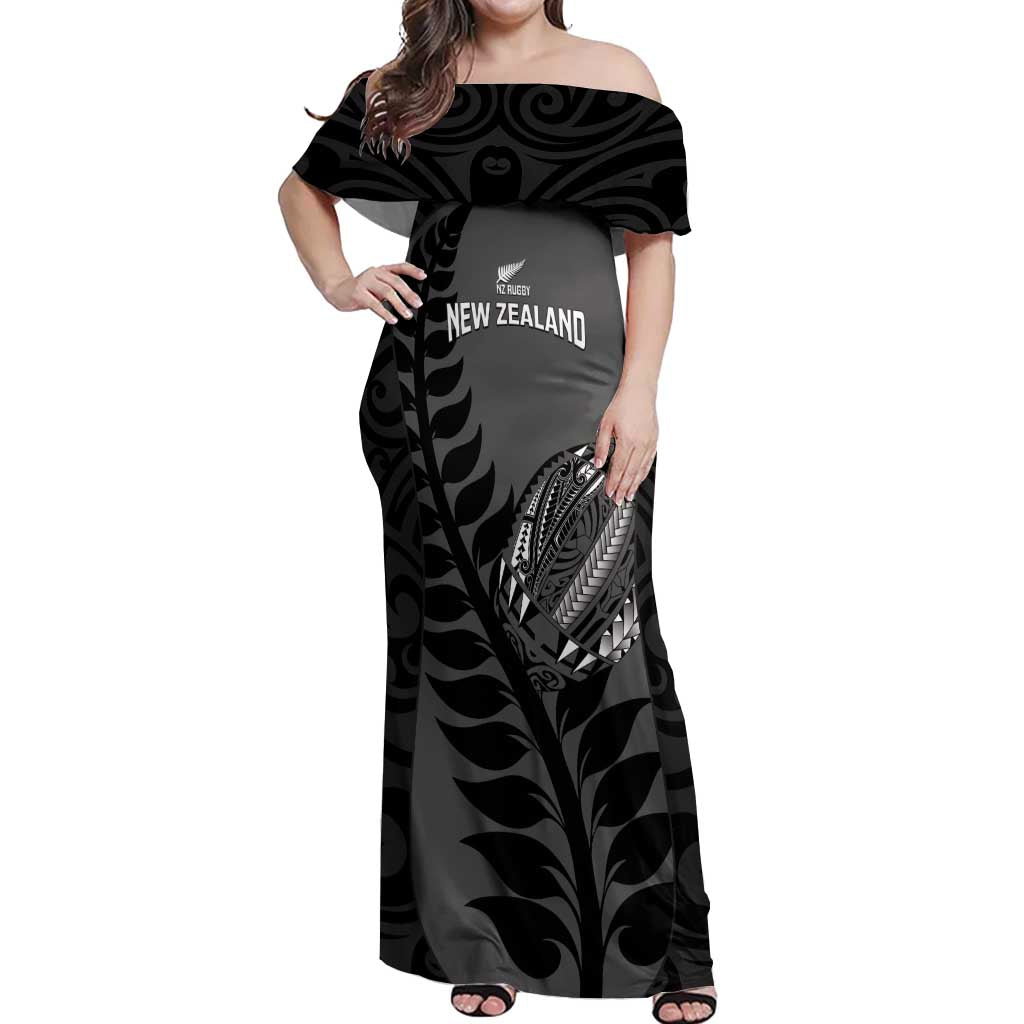 Custom New Zealand Silver Fern Rugby 2025 Off Shoulder Maxi Dress Go Champions Aotearoa Maori Black