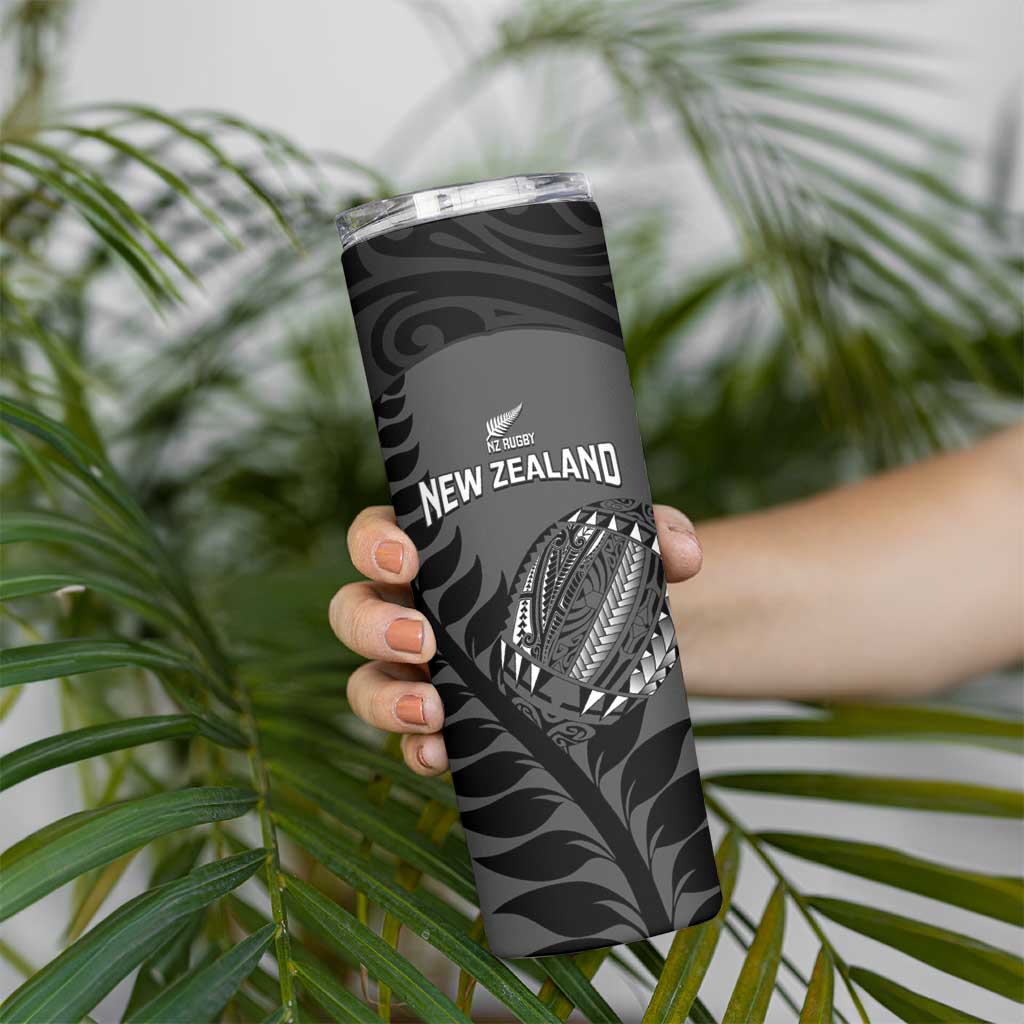 Custom New Zealand Silver Fern Rugby 2025 Skinny Tumbler Go Champions Aotearoa Maori Black