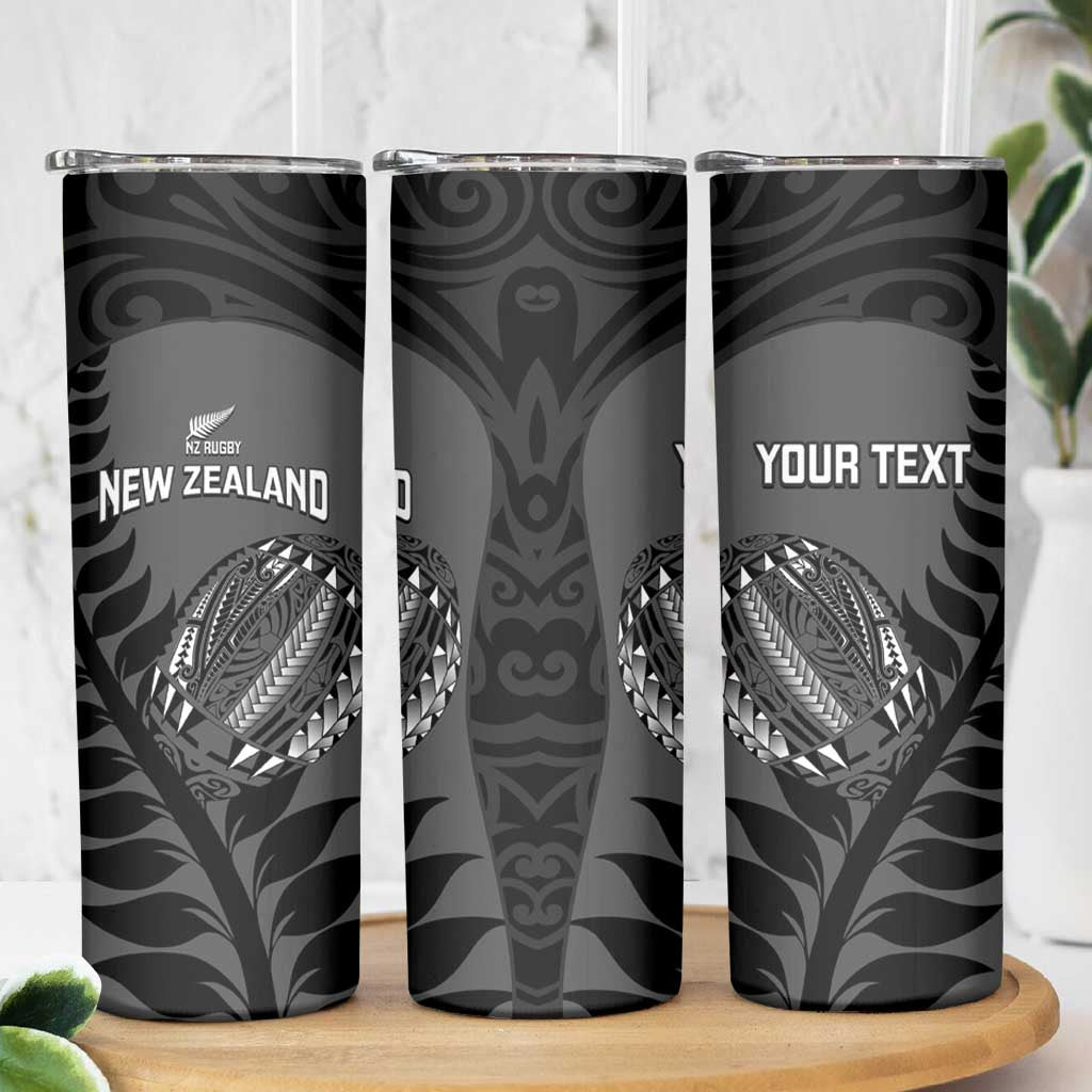 Custom New Zealand Silver Fern Rugby 2025 Skinny Tumbler Go Champions Aotearoa Maori Black