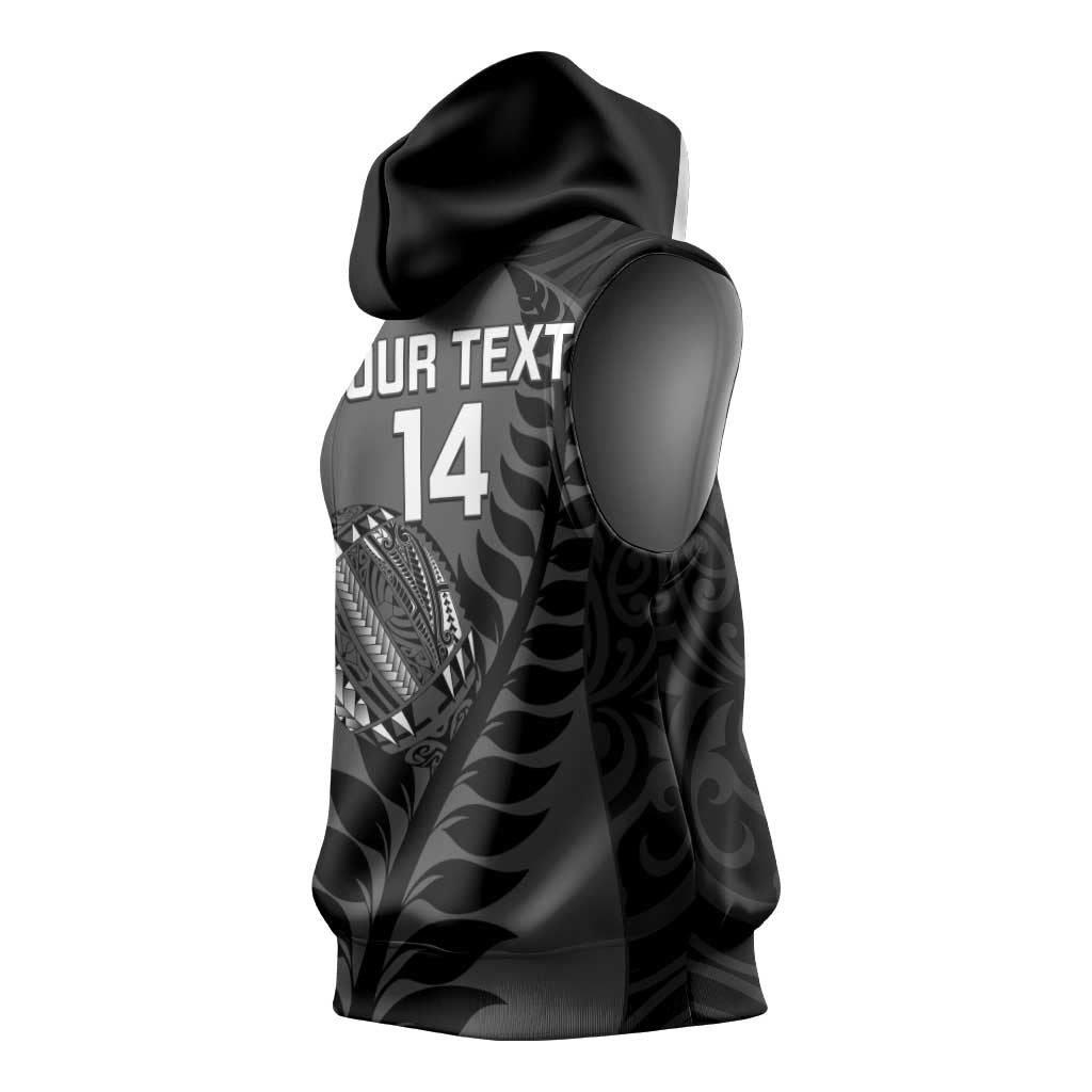 Custom New Zealand Silver Fern Rugby 2025 Sleeveless Hoodie Go Champions Aotearoa Maori Black - Polynesian Pride