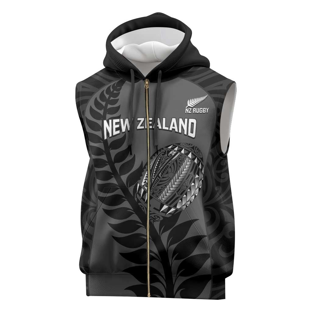 Custom New Zealand Silver Fern Rugby 2025 Sleeveless Zip Hoodie Go Champions Aotearoa Maori Black - Polynesian Pride