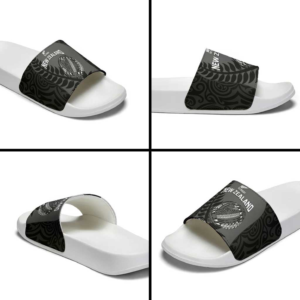 Custom New Zealand Silver Fern Rugby 2025 Slide Sandals Go Champions Aotearoa Maori Black - Polynesian Pride