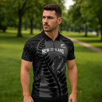 Custom New Zealand Silver Fern Rugby 2025 Zipper Polo Shirt Go Champions Aotearoa Maori Black - Polynesian Pride
