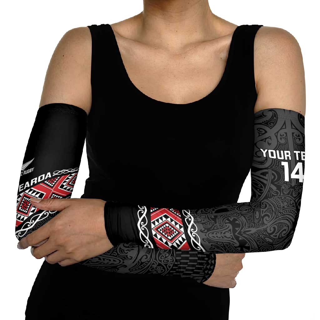 Custom New Zealand Silver Fern Rugby Arm Sleeves All Black Maori Taniko Pattern - Polynesian Pride