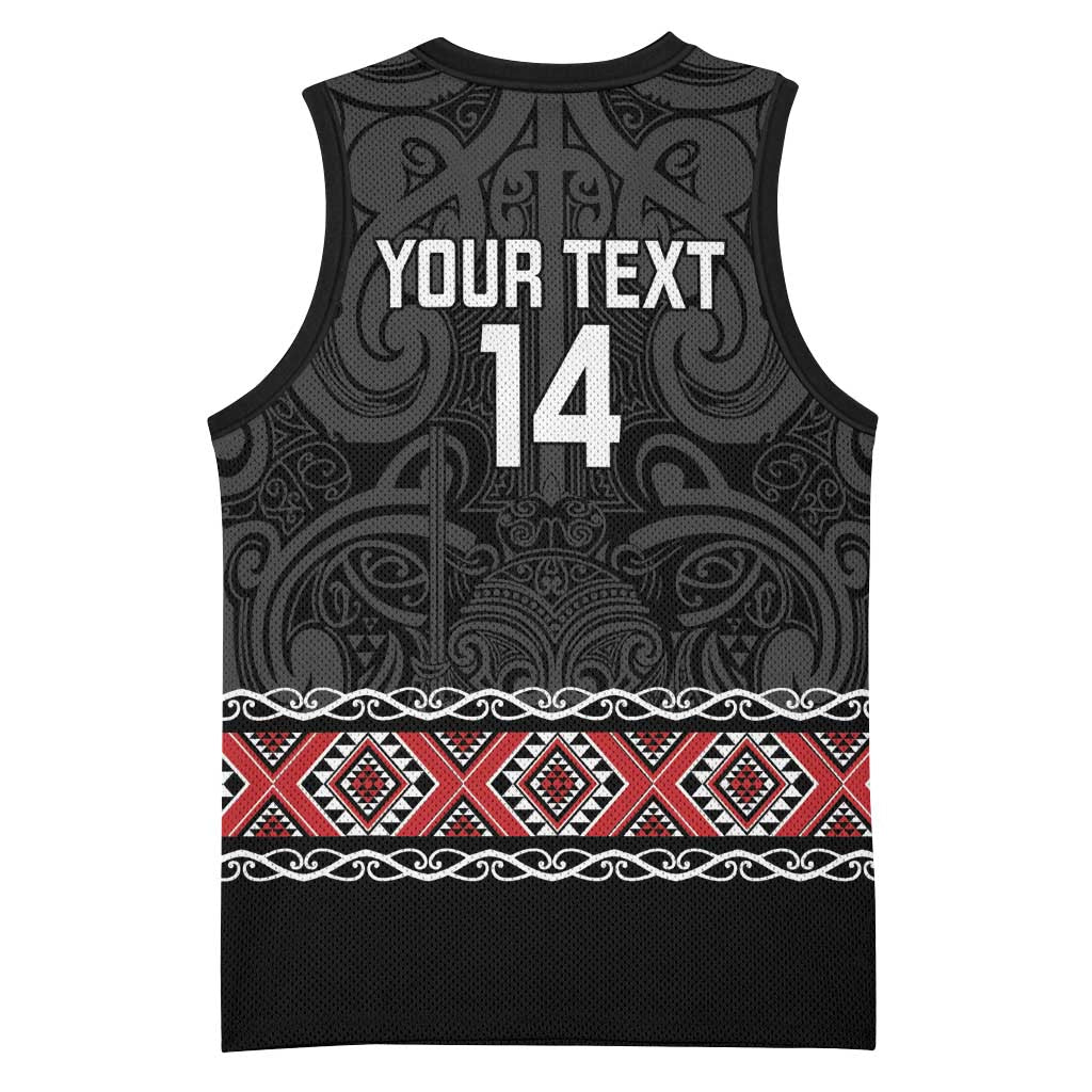 Custom New Zealand Silver Fern Rugby Basketball Jersey All Black Maori Taniko Pattern - Polynesian Pride