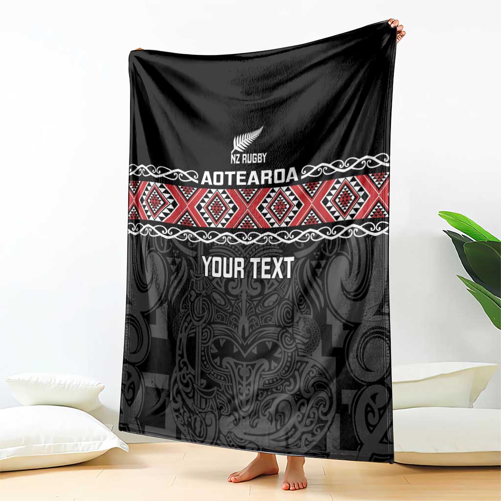 Custom New Zealand Silver Fern Rugby Blanket All Black Maori Taniko Pattern