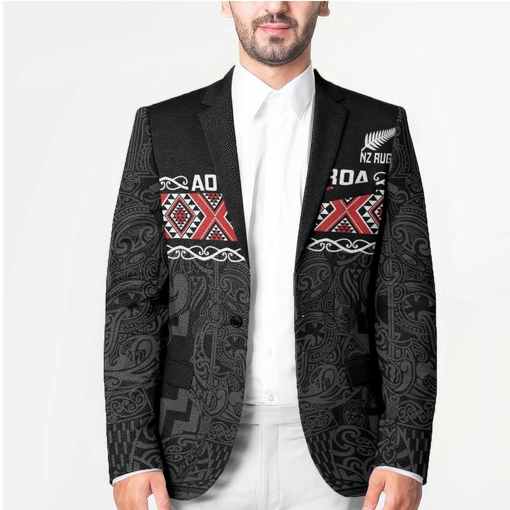 Custom New Zealand Silver Fern Rugby Blazer All Black Maori Taniko Pattern - Polynesian Pride