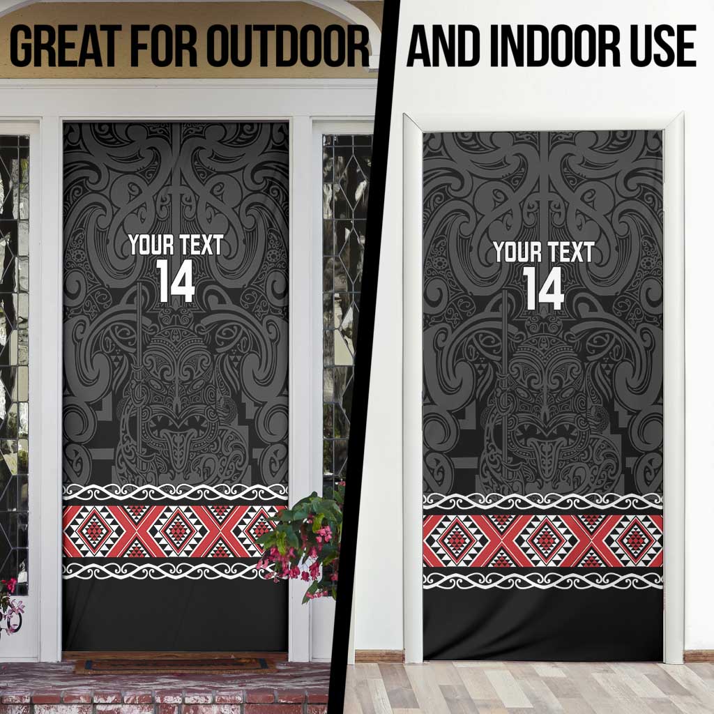 Custom New Zealand Silver Fern Rugby Door Cover All Black Maori Taniko Pattern - Polynesian Pride