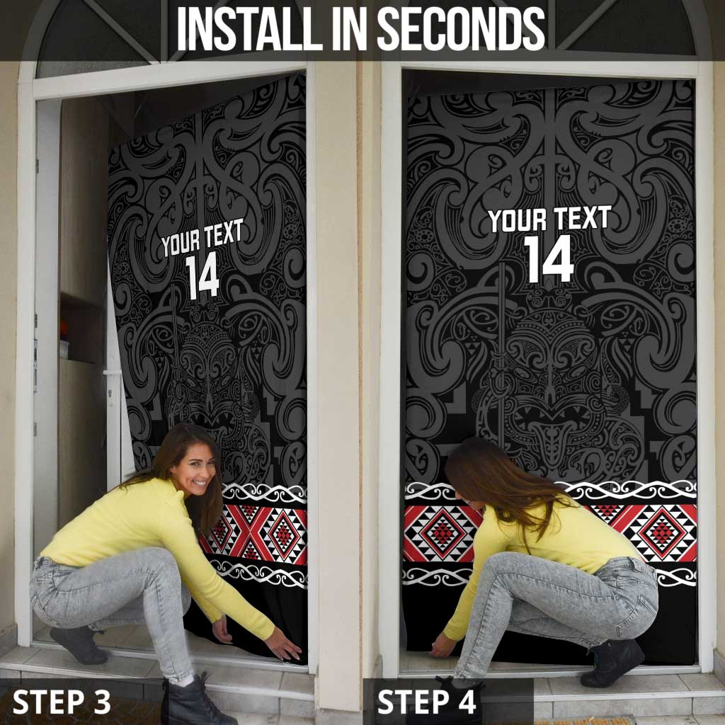 Custom New Zealand Silver Fern Rugby Door Cover All Black Maori Taniko Pattern - Polynesian Pride