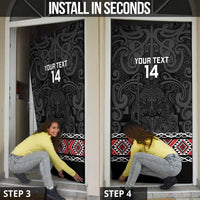 Custom New Zealand Silver Fern Rugby Door Cover All Black Maori Taniko Pattern - Polynesian Pride