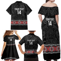 Custom New Zealand Silver Fern Rugby Family Matching Off Shoulder Maxi Dress and Hawaiian Shirt All Black Maori Taniko Pattern