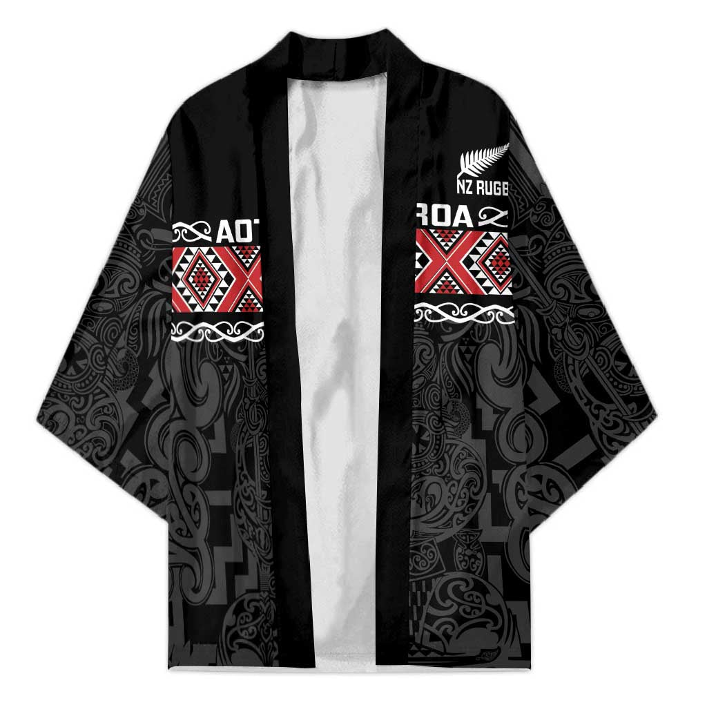 Custom New Zealand Silver Fern Rugby Kimono All Black Maori Taniko Pattern - Polynesian Pride