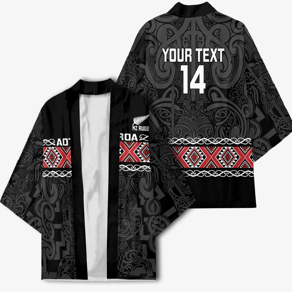 Custom New Zealand Silver Fern Rugby Kimono All Black Maori Taniko Pattern - Polynesian Pride