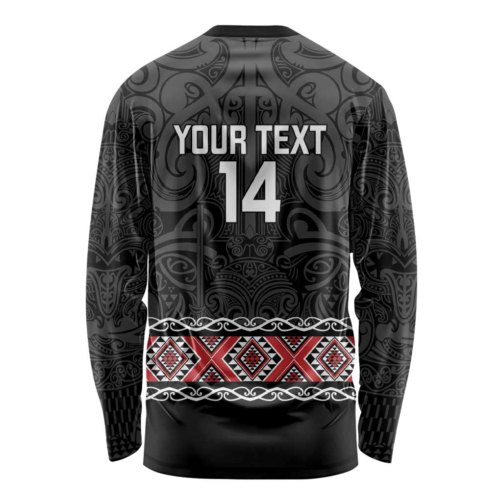 Custom New Zealand Silver Fern Rugby Long Sleeve Shirt All Black Maori Taniko Pattern