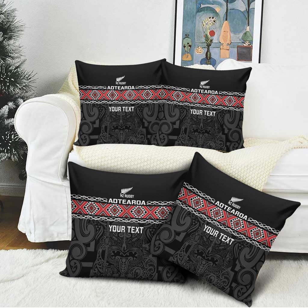 Custom New Zealand Silver Fern Rugby Pillow Cover All Black Maori Taniko Pattern - Polynesian Pride