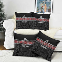 Custom New Zealand Silver Fern Rugby Pillow Cover All Black Maori Taniko Pattern - Polynesian Pride