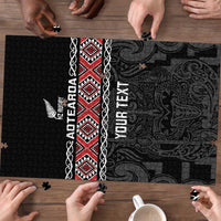 Custom New Zealand Silver Fern Rugby Puzzle All Black Maori Taniko Pattern - Polynesian Pride