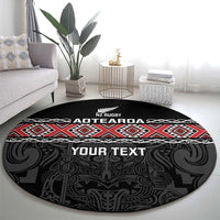 Custom New Zealand Silver Fern Rugby Round Carpet All Black Maori Taniko Pattern