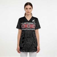 Custom New Zealand Silver Fern Rugby Scrub Top All Black Maori Taniko Pattern LT14 - Polynesian Pride