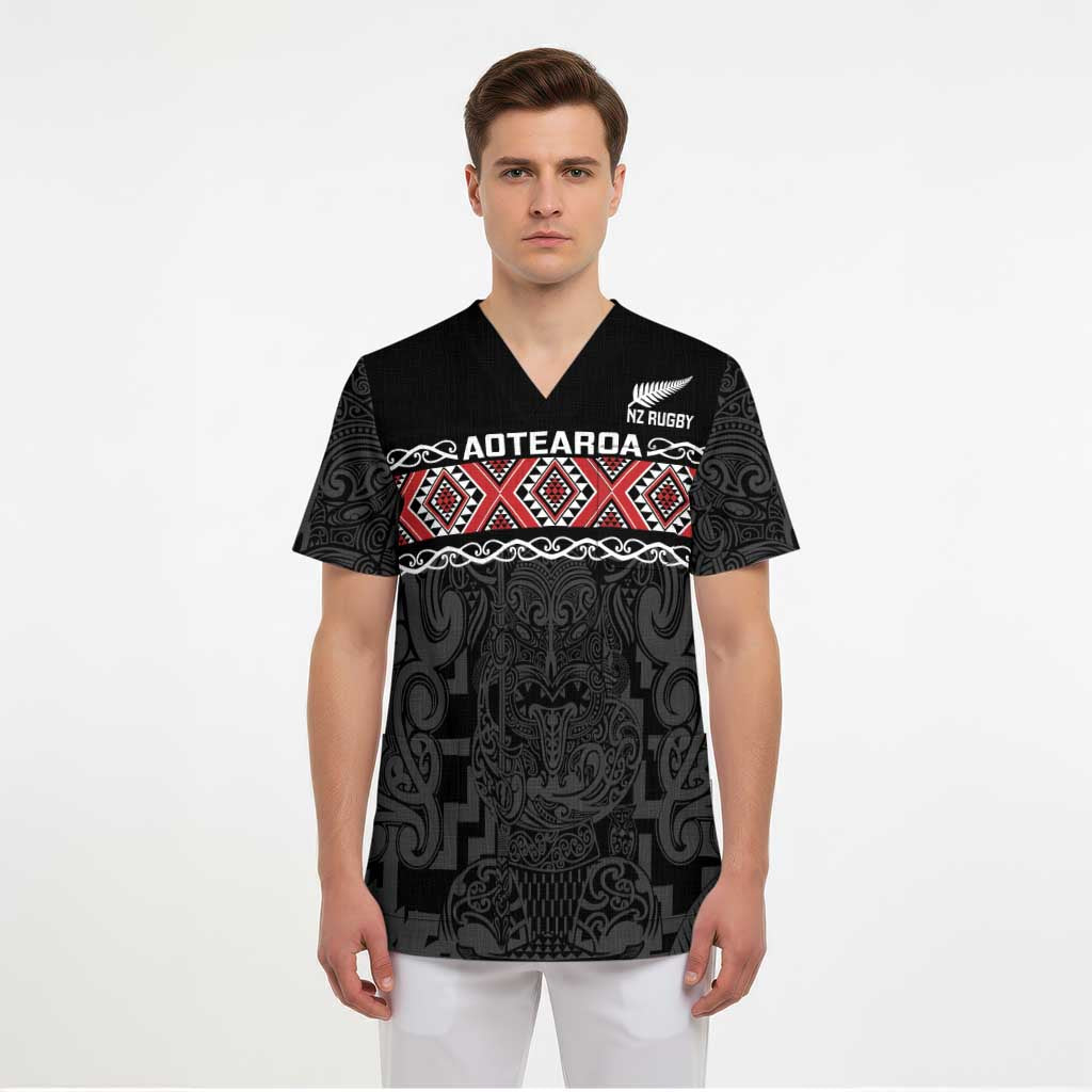 Custom New Zealand Silver Fern Rugby Scrub Top All Black Maori Taniko Pattern LT14 - Polynesian Pride