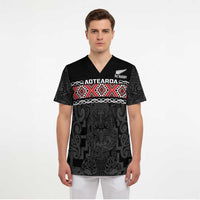 Custom New Zealand Silver Fern Rugby Scrub Top All Black Maori Taniko Pattern LT14 - Polynesian Pride
