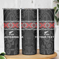 Custom New Zealand Silver Fern Rugby Skinny Tumbler All Black Maori Taniko Pattern