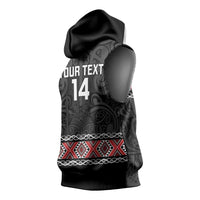 Custom New Zealand Silver Fern Rugby Sleeveless Hoodie All Black Maori Taniko Pattern - Polynesian Pride