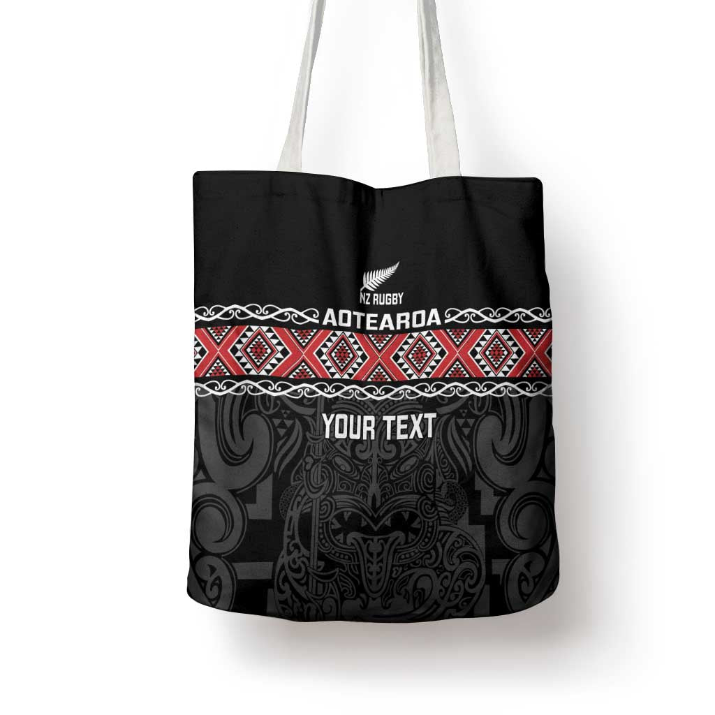Custom New Zealand Silver Fern Rugby Tote Bag All Black Maori Taniko Pattern - Polynesian Pride